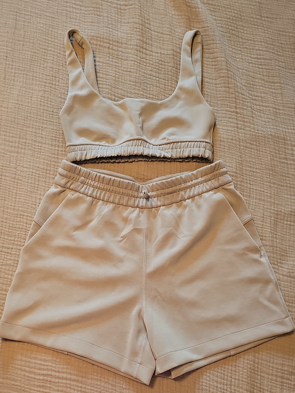 lululemon Soft Taupe Softstreme Shorts & Bralette Set